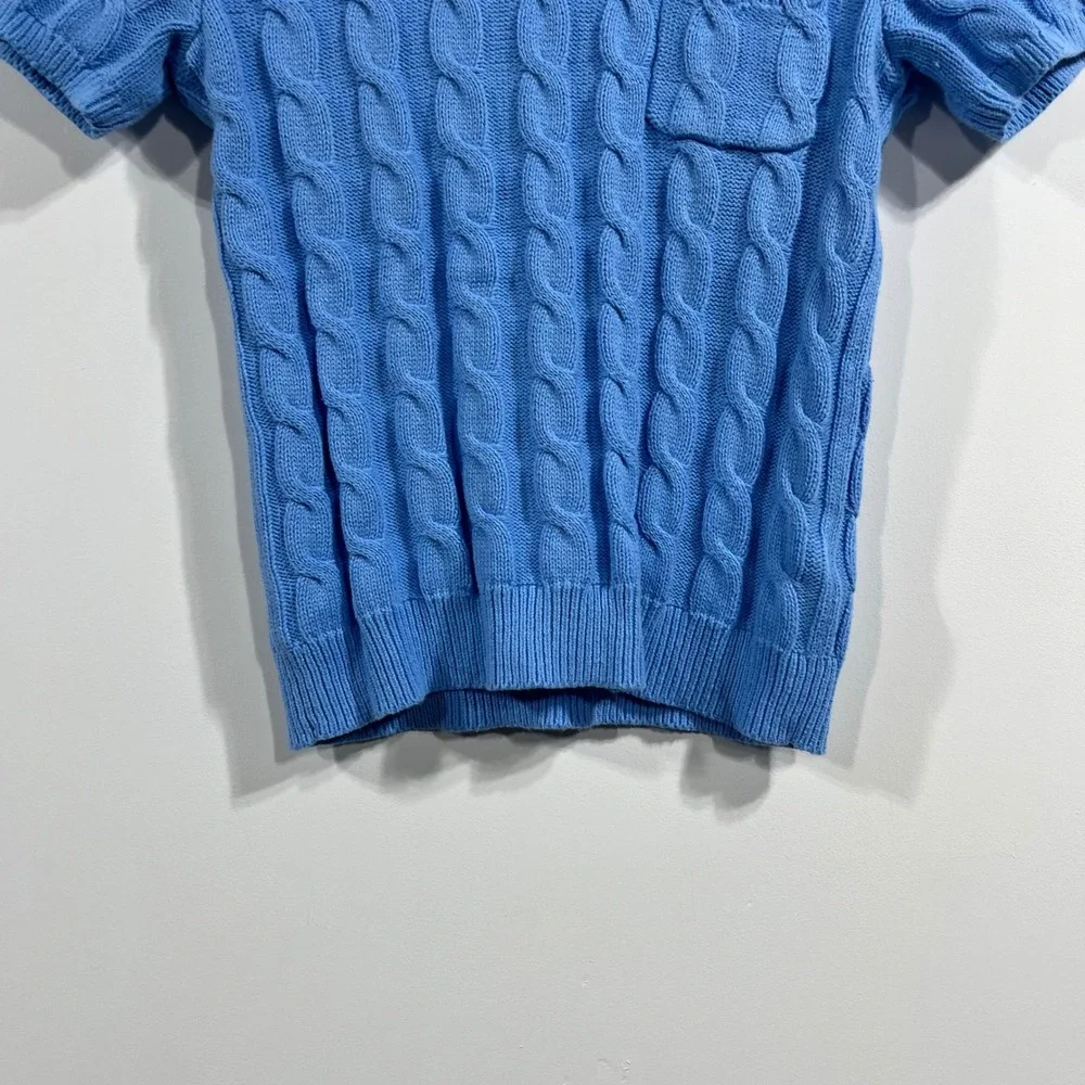 J.Crew Preppy Old Money Cable Knit Short Sleeve Sweater Crew Neck Womens XS Blue